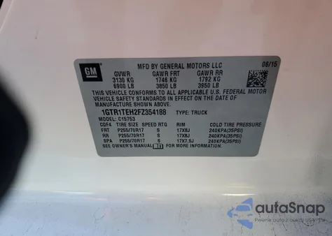 2015 GMC Sierra C1500 from USA, damaged, VIN 1GTR1TEH2FZ354188